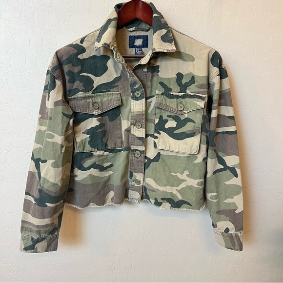 One of a kind Handmade camo print cropped jacket with released hem, Cotton,M - Picture 2 of 15